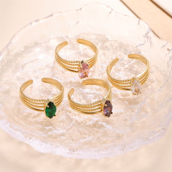 3/$35 Oval 18K Gold Plated Open Ring Stainless Steel Zirconia Crystal Diamond - Picture 7 of 8